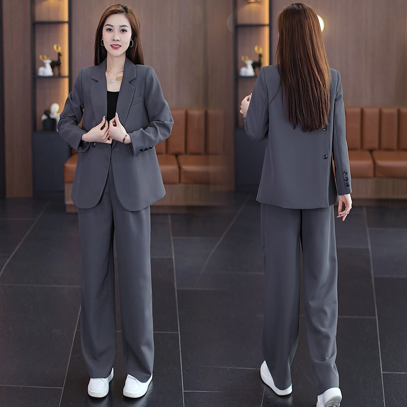 高档春秋休闲西服套装女三件套新款韩版职业西装外套阔腿裤两件套