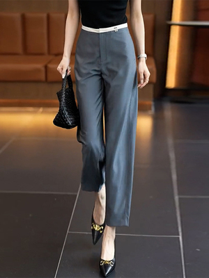 采购产品高级女装九分西装裤，新夏季薄镰刀裤，高腰冰丝绸褶皱裤