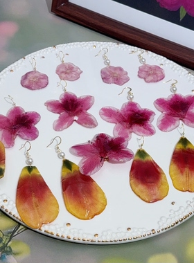 手工真花滴胶耳环日系森系小众设计感耳饰简约百搭耳钩女友礼物