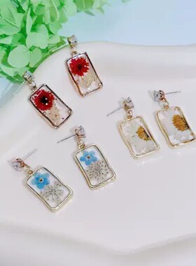 原创设计天然真花干花滴胶银针耳钉气质艺术感耳环女设计新颖耳饰