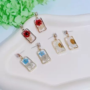 原创设计天然真花干花滴胶银针耳钉气质艺术感耳环女设计新颖耳饰