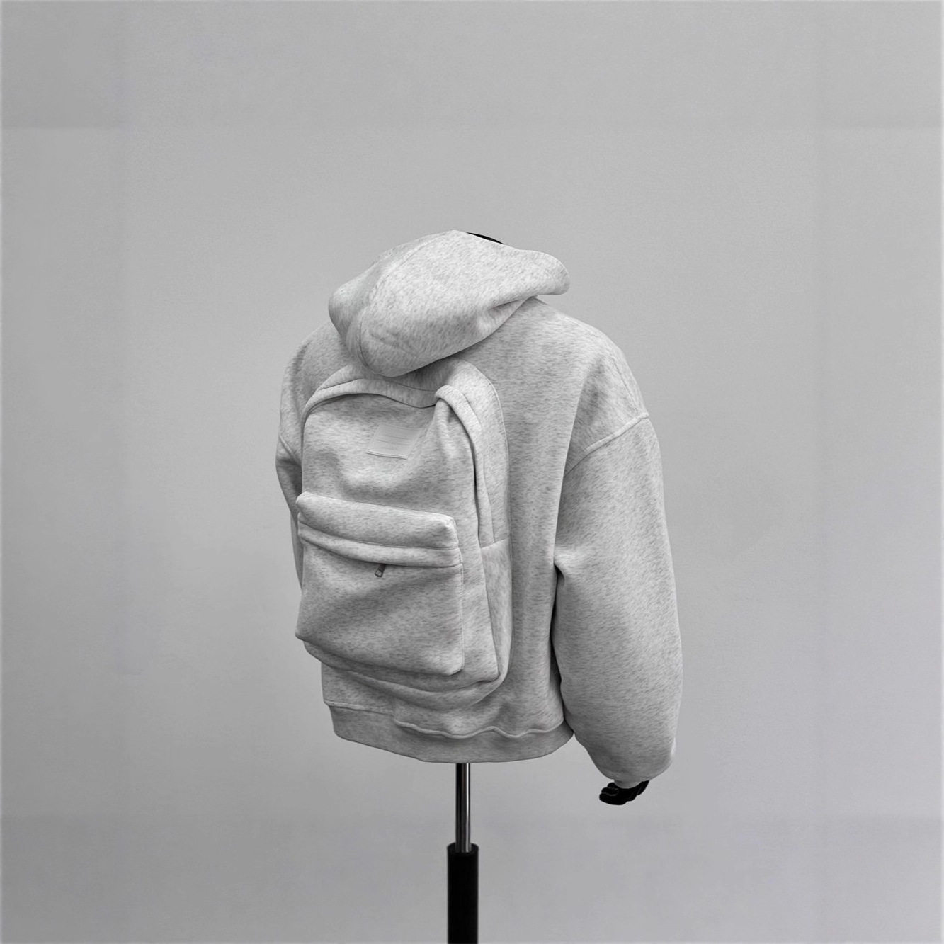 欧美跨境新款背包设计连帽卫衣男休闲高街潮流纯色拉链外套ins