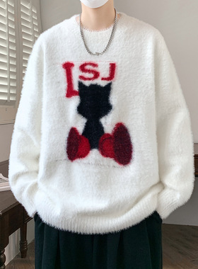 提花毛衣男秋冬2025新款绒感针织衫男保暖内搭慵懒风毛衫上衣服潮