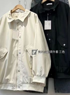 ins网红polo领美式复古外套女新款扣子设计感小众飞行员夹克春季