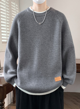 休闲风假毛衣男款秋冬2025新款圆领针织衫男生内搭宽松休闲衣服