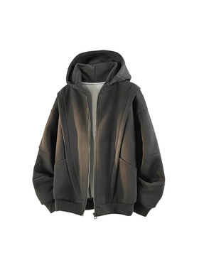 2025新款开衫卫衣男春秋季休闲宽松硬挺重磅美式潮流拼接长袖外套