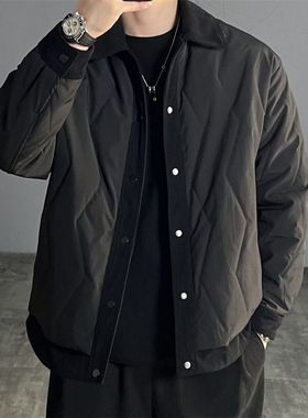 假两件外套男士秋冬季2024新款潮流百搭翻领夹棉加厚保暖夹克棉袄