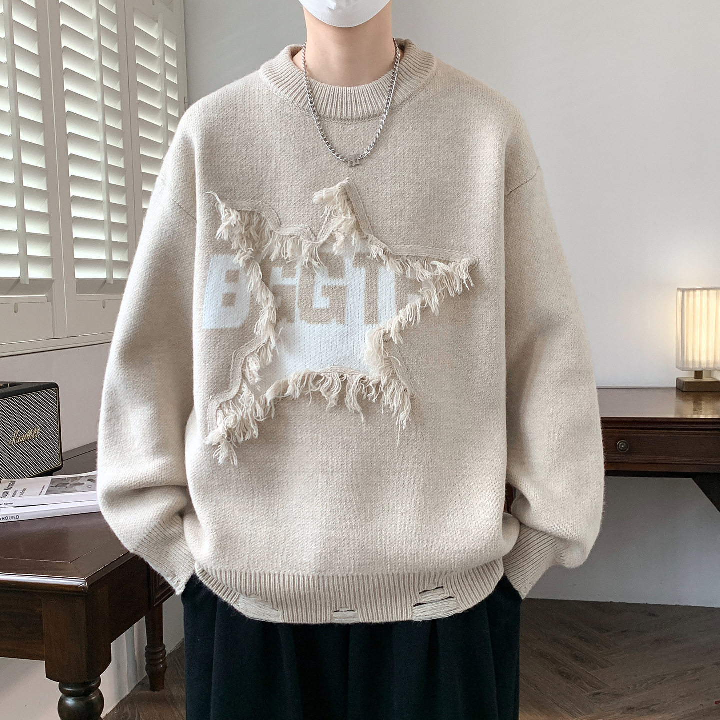 秋冬破坏毛衣男美式痞帅