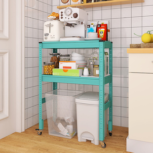 厨房垃圾桶上方置物架带轮子可移动下空式收纳架子落地二层家用a1