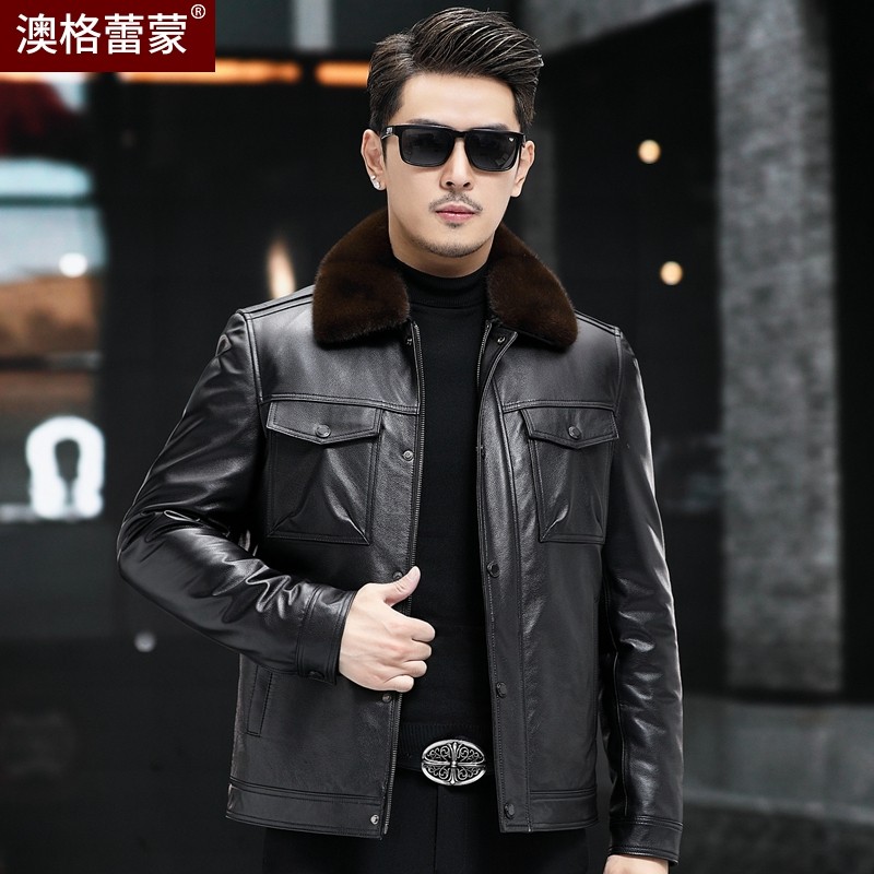 海宁真皮皮衣男头层牛皮加厚可脱卸内胆皮夹克翻领皮毛一体外套冬,男装,皮衣,淘宝优惠券,粉丝福利购,淘宝优惠卷