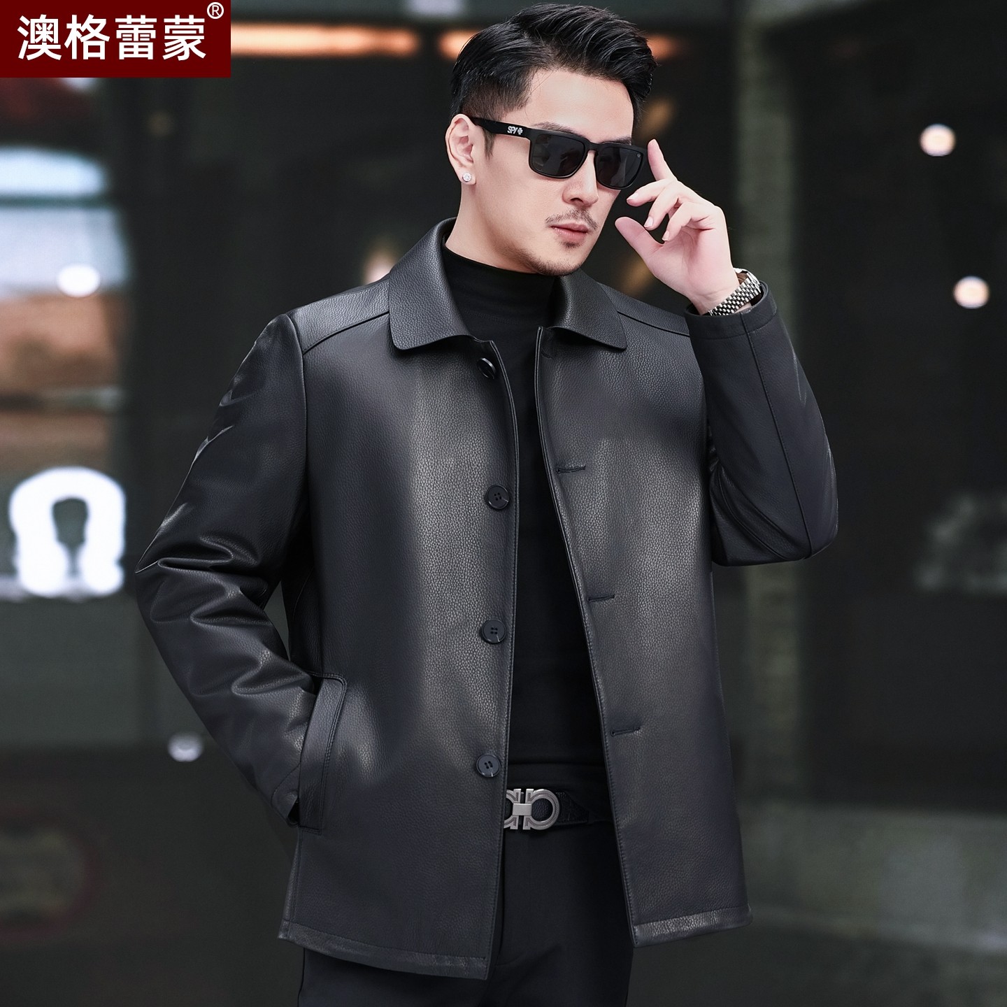 海宁真皮皮衣男头层绵羊皮中长款翻领皮夹克中老年加厚爸爸装外套