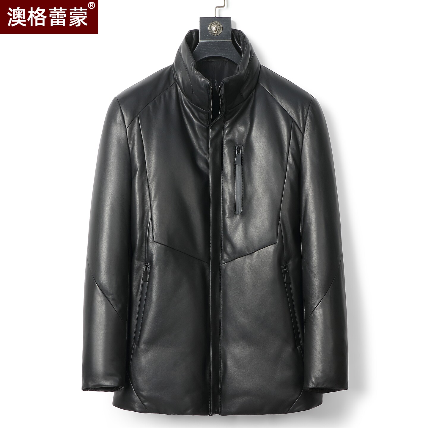 海宁真皮羽绒服男头层绵羊皮立领中长款真皮皮衣冬季加厚羽绒外套