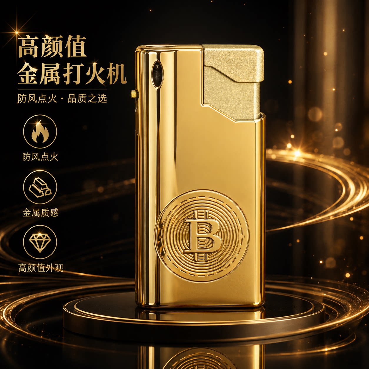 金色金属黄金比特币打火机个性趣味礼物创意可印logo印字刻字炫酷