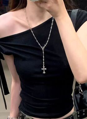 十字架流苏项链女2026年新款卫衣链小众设计加长款百搭毛衣链