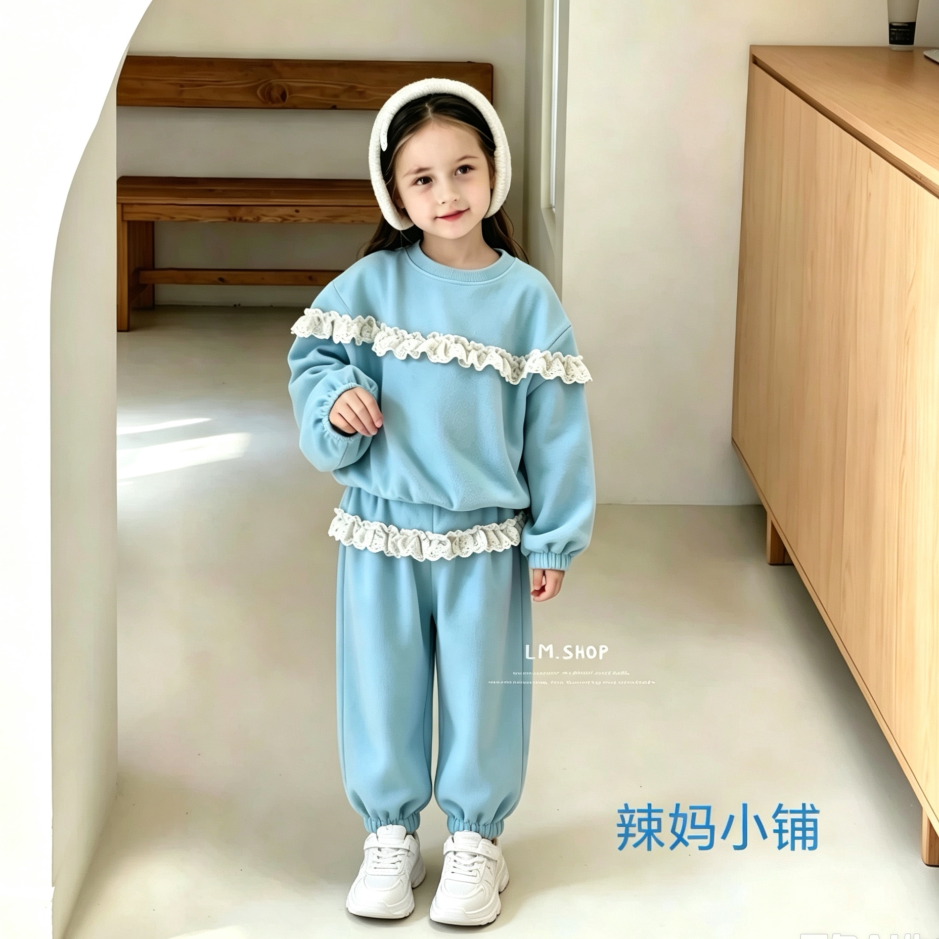 清货辣妈小铺女宝春秋韩版扎染甜美时髦洋气花边刺绣卫衣运动套装