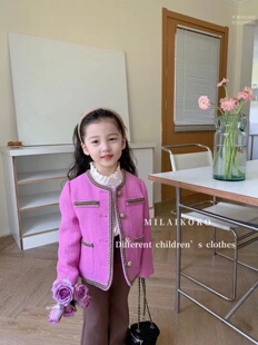 米莱milaikoko正品春秋韩版女童粉紫小香风显时尚洋气外套
