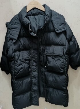 小宝冬款韩版男女童加厚工装保暖羽绒服中长款白鸭绒洋气外套
