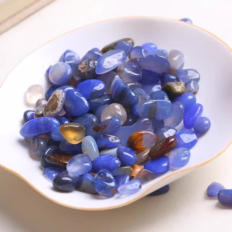 天然原矿石蓝玛瑙消磁碎石鱼缸盆