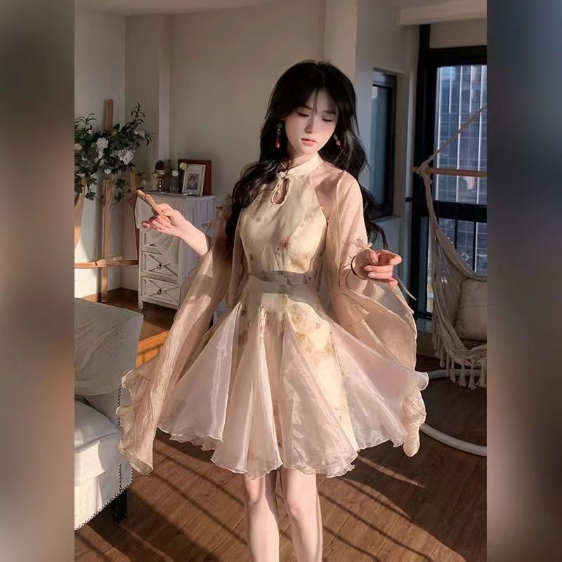 【云影颂晚】新中式国风改良旗袍连衣裙女+薄款防晒开衫两件套装