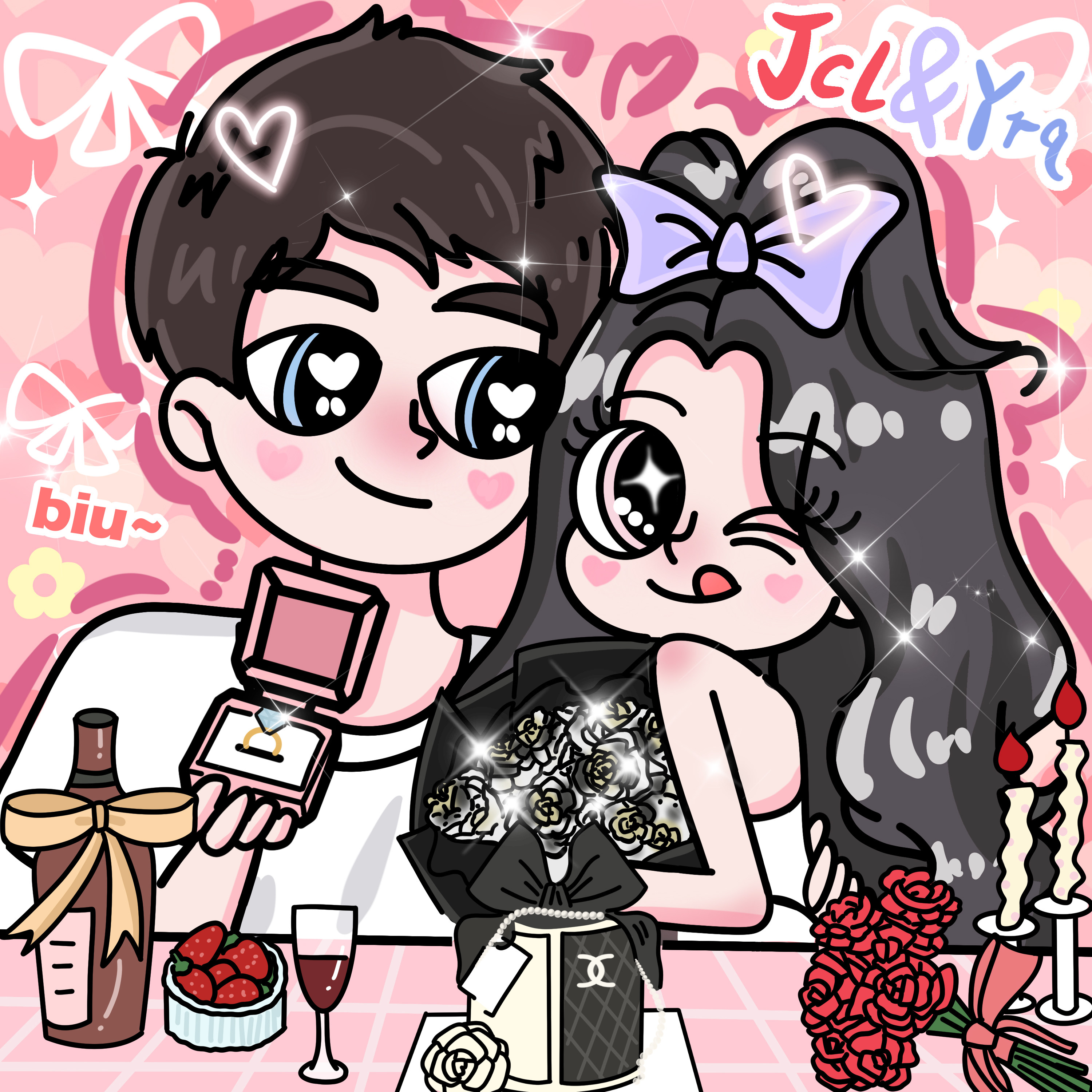 星蝶公主风动漫照片q版情侣画像装饰画情侣生日礼物挂画定制真人