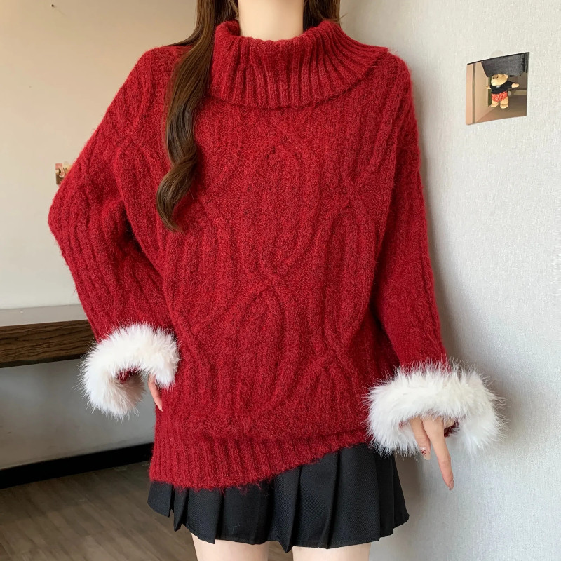 2026新春大码女装宽松显瘦麻花气质毛毛袖口长袖针织衫慵懒毛衣女,女装/女士精品,大码内搭,淘宝优惠券,粉丝福利购,淘宝优惠卷