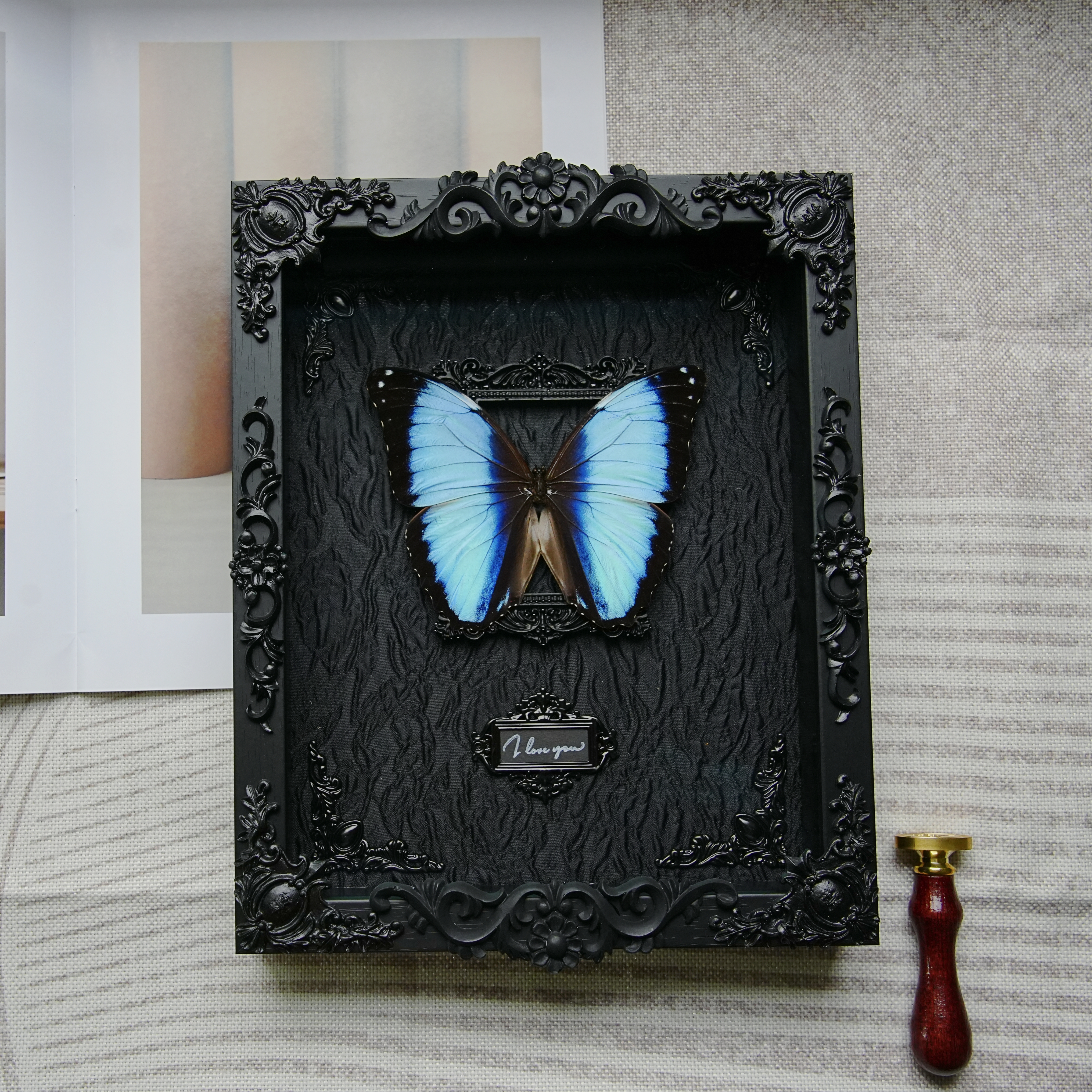 梦幻闪蝶蝴蝶标本相框成品展翅展示框昆虫名贵罕见蓝色生日礼物