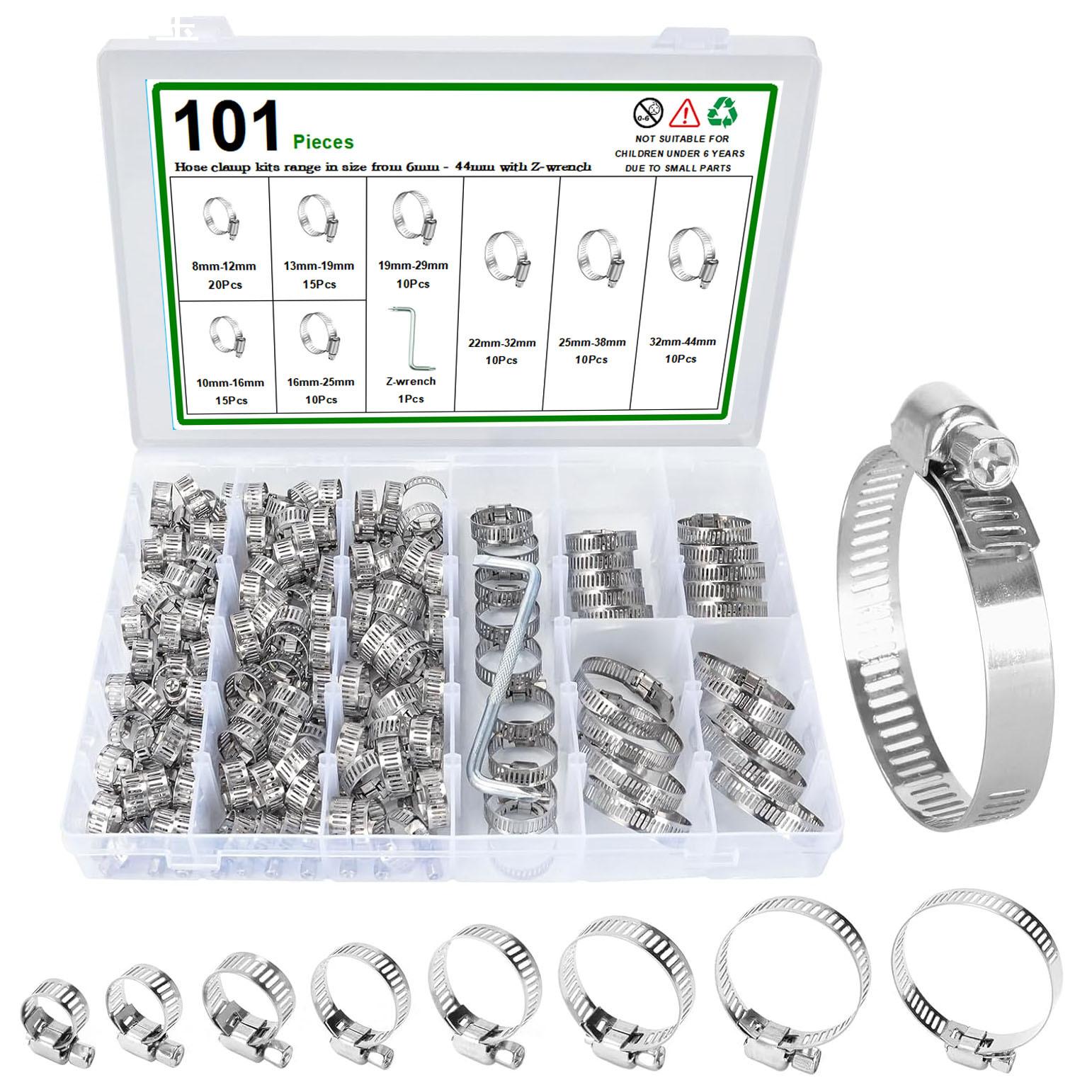 热销101pcs美式喉箍卡箍抱箍套装不锈钢软管气管夹5-44mm盒装