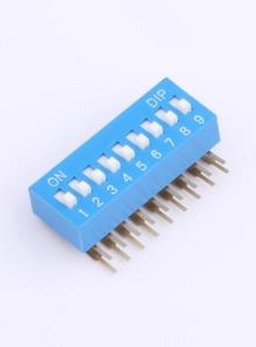 DT-09LT 拨码开关 2.54mm间距 9位 琴键式 90度弯插侧拨凸柄 蓝色