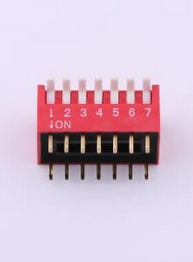 DP-7-R-T 拨码开关 2.54mm间距 7位 琴键式 直插侧拨 红色 拨码开