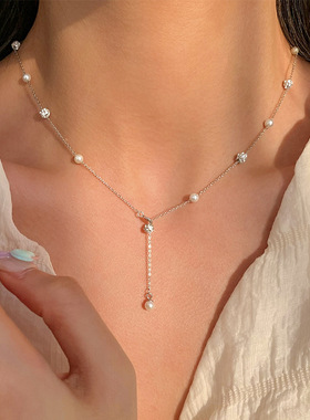 闪钻球满天星项链间隔珍珠简约