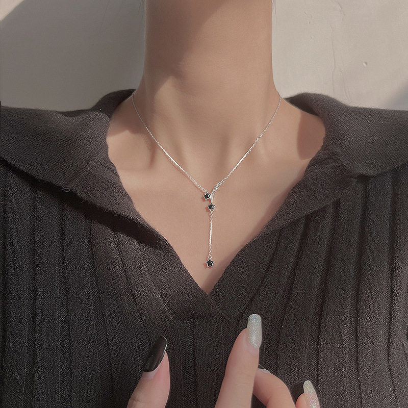 黑色星星流苏项链女简约轻奢小众