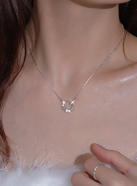 锆石花环项链女花朵森系双环相扣