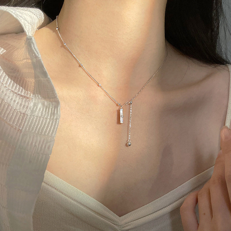 竹节流苏项链女闪钻圆珠锁骨链