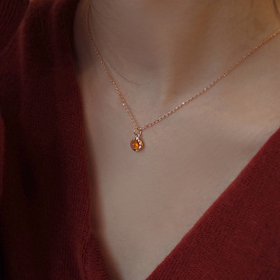 时光碎片琥珀项链女简约小众轻奢复古锁骨链气质百搭高级感颈链潮