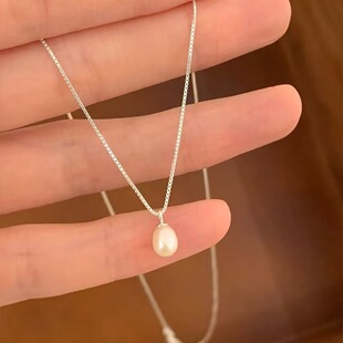 925镀银珍珠吊坠项链配饰女精致锁骨链轻奢小众适合夏天戴的颈链
