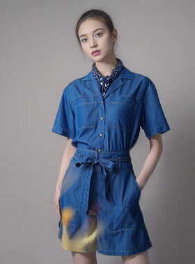 哈吉斯hazzys专柜正品2024夏牛仔阔腿短裤女高腰系带ACDSP0BBP66