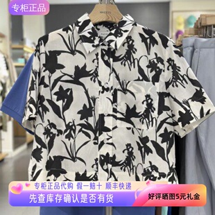 哈吉斯hazzys正品印花短款衬衫女夏季新款衬衣外套ATCSK1CBK70BK