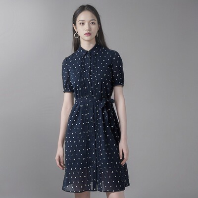 哈吉斯小几何印花衬衫领连衣裙女