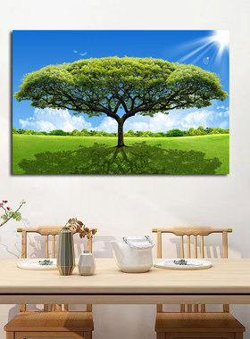 客厅大树装饰画沙发背景墙挂画大自然绿色大树招财公司过道自粘画
