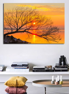 简约日落夕阳客厅沙发背景墙装饰画挂画晚霞海边风景过道自粘贴画