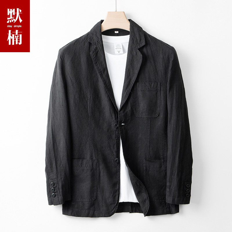 100%亚麻西服男士春夏季麻料小西装商务休闲单西薄款便服大码外套 - 实物图