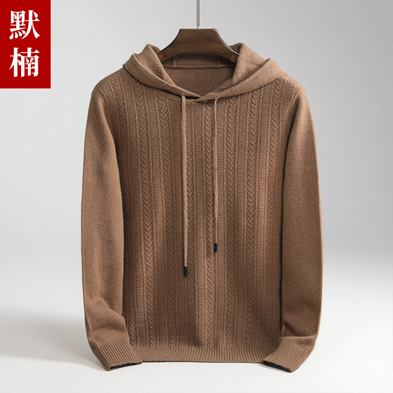 连帽针织卫衣男士加厚压兰花毛衣