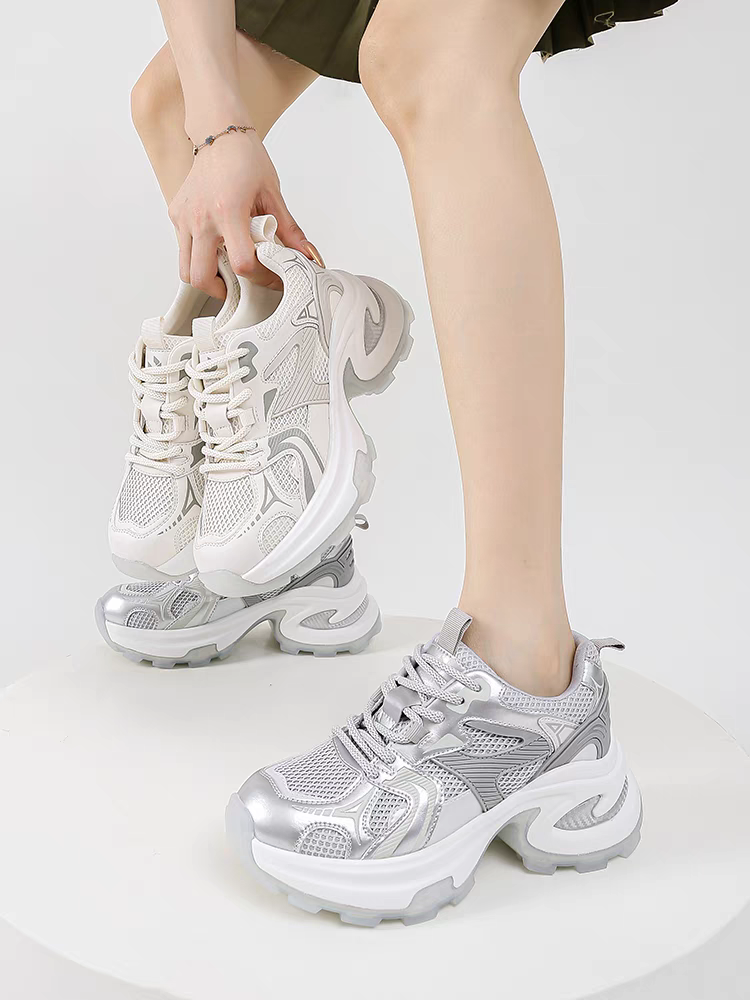 厚底银色老爹鞋夏季2024新款透气网面增高运动休闲鞋潮酷时尚百搭,女鞋,时尚休闲鞋,淘宝优惠券,粉丝福利购,淘宝优惠卷
