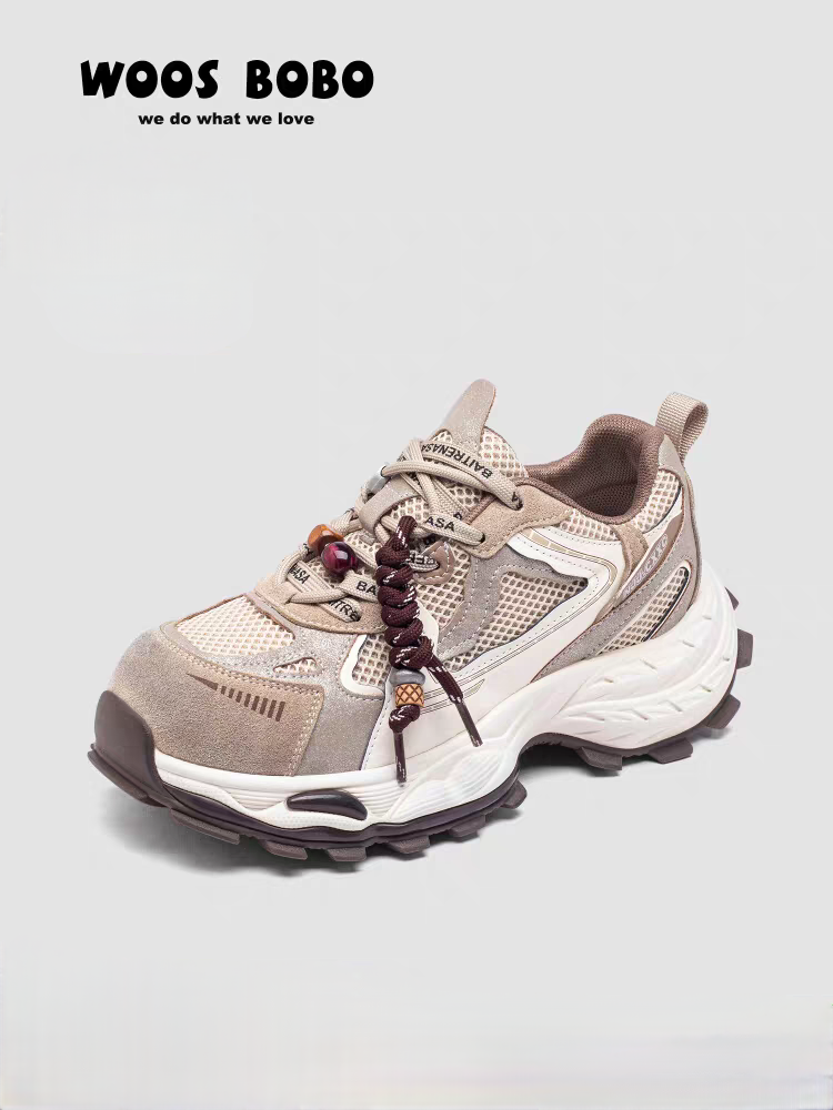 复古增高厚底老爹鞋女2025新款秋季双鞋带设计网面透气休闲运动鞋,女鞋,时尚休闲鞋,淘宝优惠券,粉丝福利购,淘宝优惠卷