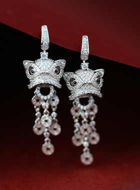 个性设计感貔貅耳环女纯银招财转运金钱狮子耳坠耳钉长款轻奢可爱