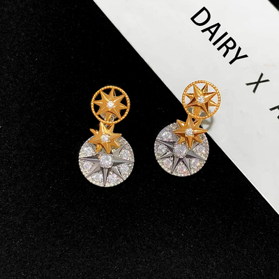 D家罗盘芒星耳环2025新款高级感一款两戴耳钉时髦镀金法式耳饰