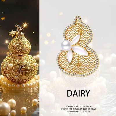 卡妮莲金色福字胸针女珍珠珐琅工艺别针奢华配饰