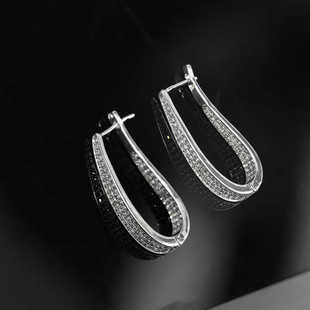 水滴形镶钻耳环气质马蹄扣简约小众银色耳扣百搭U形椭圆镂空耳饰