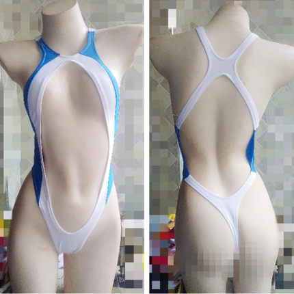 7天发货，下单订做【撞色视觉背带 X镂空超大丁字T裆竞泳衣少女