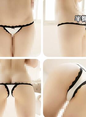 7天发货，下单订做【撞色黑色蕾丝丁字T裆 极低女仆可爱迷你内裤